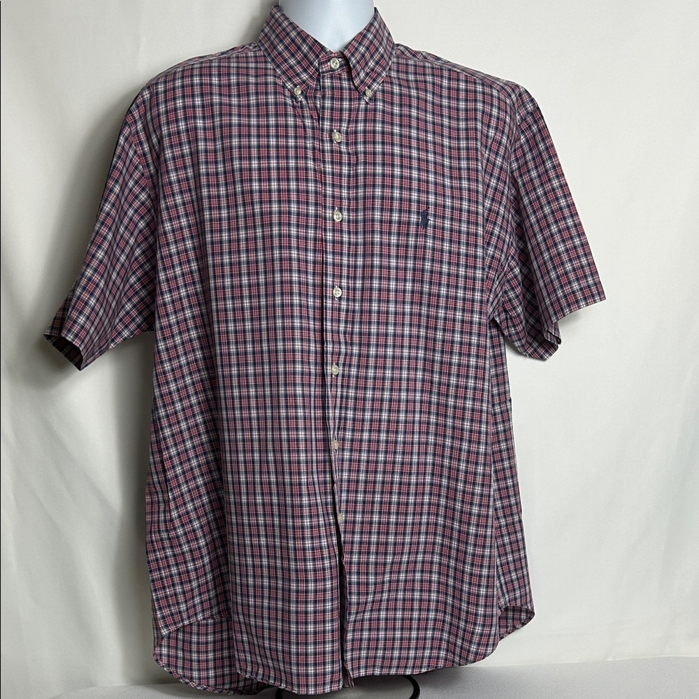 Ralph Lauren Blake Red Blue Plaid Casual Button Down Short Sleeve Cotton Shirt